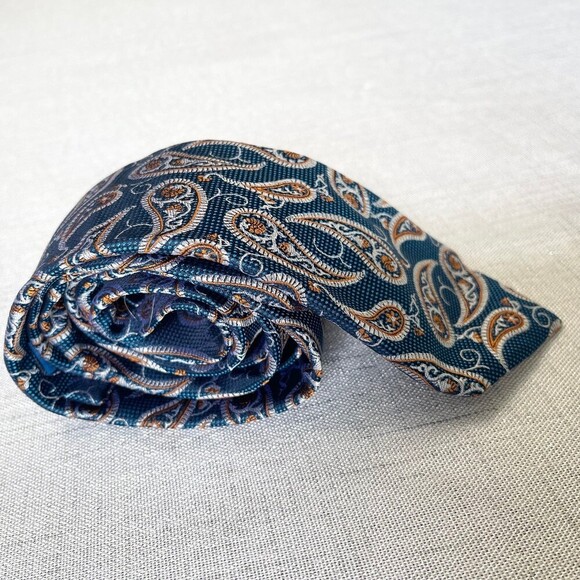 Tattersal London Blue Paisley Men’s Tie. 100% Silk - Picture 10 of 11